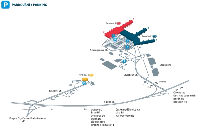 Map parking Vaclav Havel Airport Prague